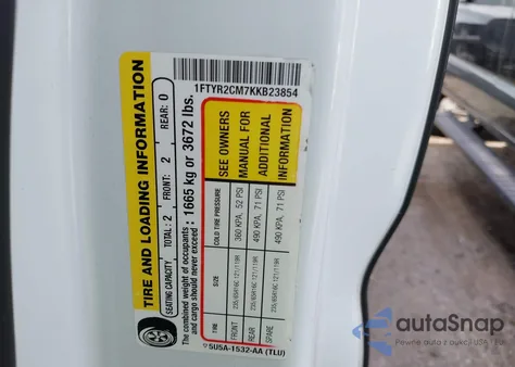 2019 Ford Transit-250 из США, поврежденный, VIN 1FTYR2CM7KKB23854